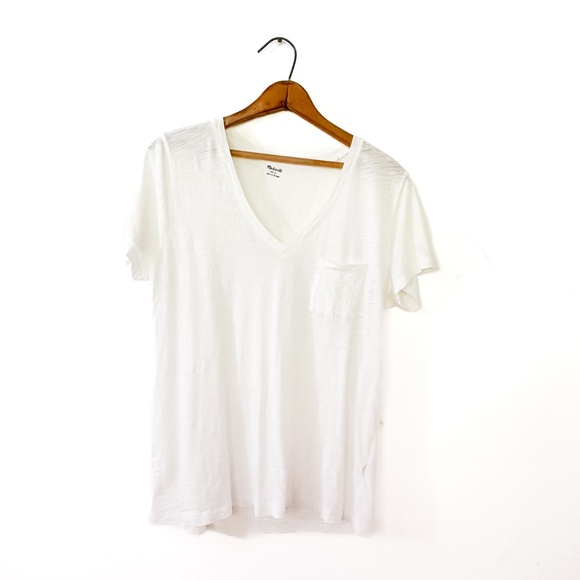 Madewell Simple V-neck Cotton Short Sleeve Tee White - Large - Picture 1 of 5